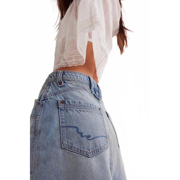 NEW FREE PEOPLE women's we the free suzy denim midi skirt in sun stoned blue - Picture 3 of 4